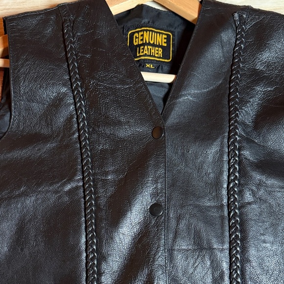 Black Leather Vest with Lace up and Braided Details. - Picture 3 of 11